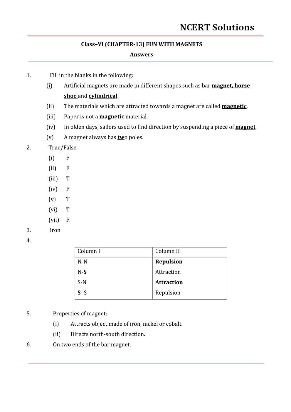 NCERT Solutions For Class 6 Science Chapter 13