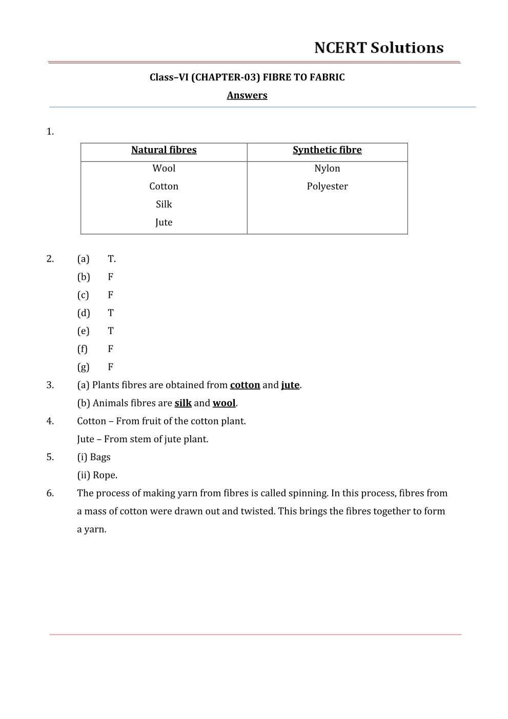 NCERT Solutions For Class 6 Science Chapter 3