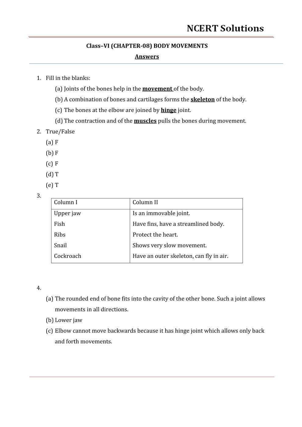 NCERT Solutions For Class 6 Science Chapter 8