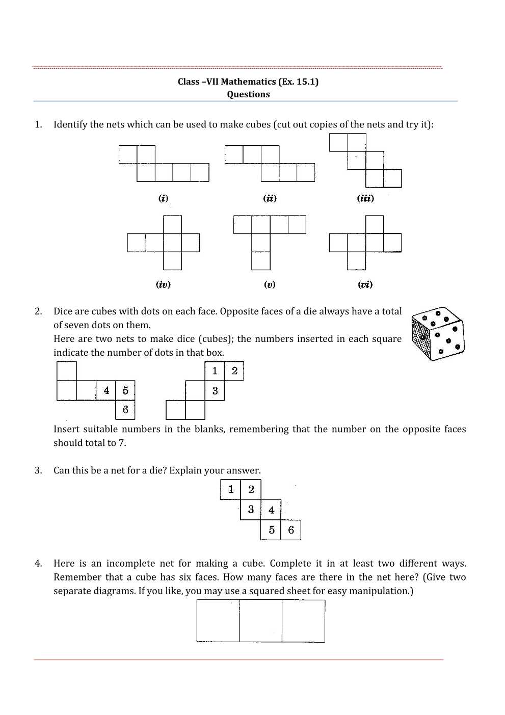 NCERT Solutions For Class 7 Maths Chapter 15 Visualising Solid Shapes