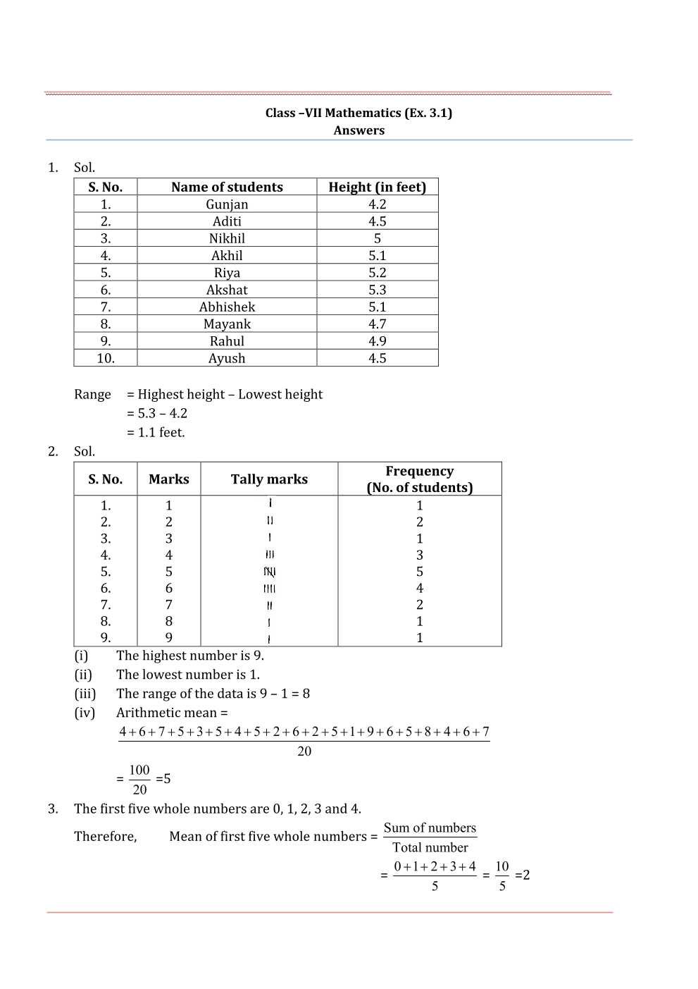NCERT Solutions For Class 7 Maths Chapter 3 Data Handling