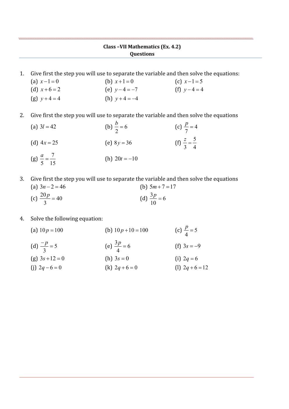 NCERT Solutions For Class 7 Maths Chapter 4 Simple Equations