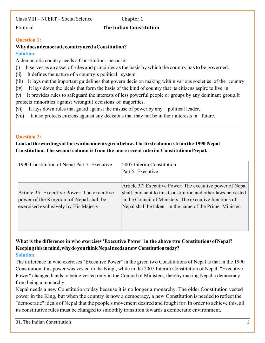 NCERT Solutions For Class 8 Social Science Social and Political Life Chapter 1 