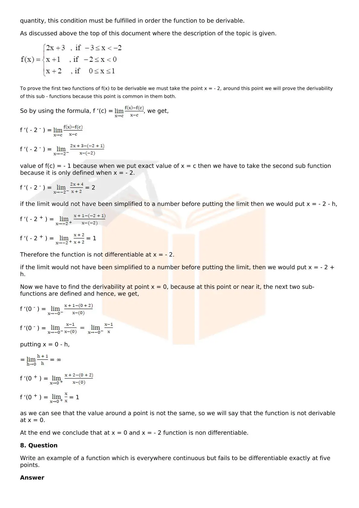 RD Sharma Solutions For Class 12 Maths Chapter 10 Differentiability